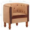 Tub Chair Brown Real Leather and Solid Mango Wood