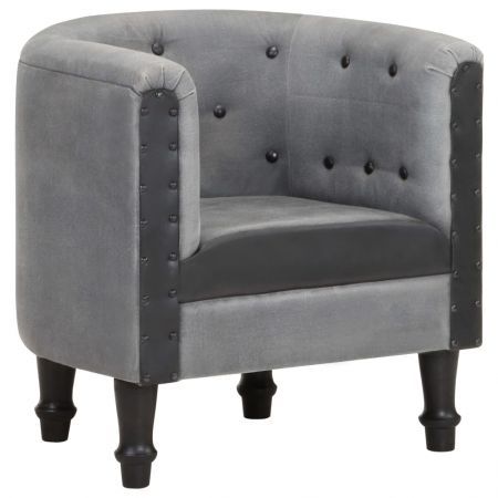 Tub Chair Black Real Leather and Solid Mango Wood