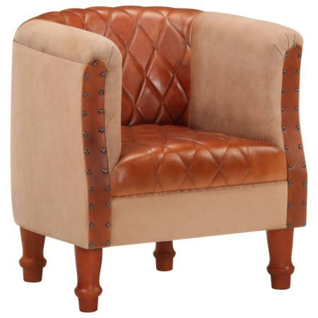 Tub Chair Brown Real Leather And Solid, Real Leather Tub Chairs Brown