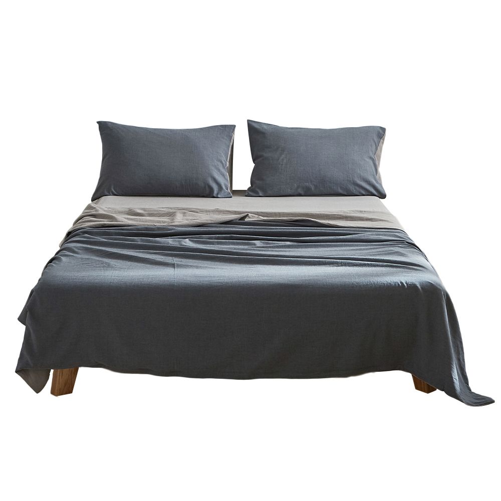 Cosy Club Sheet Set Cotton Sheets Double Dark Blue Grey