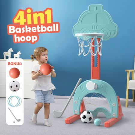 Kidbot Basketball Hoop Set Football Net Ring Toss Golf Game Activity Centre Kids Playset 4-in-1