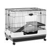 Wheeled Metal Rabbit Hutch Bunny Cage W/Top Front 2 Doors,Easy To Clean Pull Out Tray-81X51X67Cm