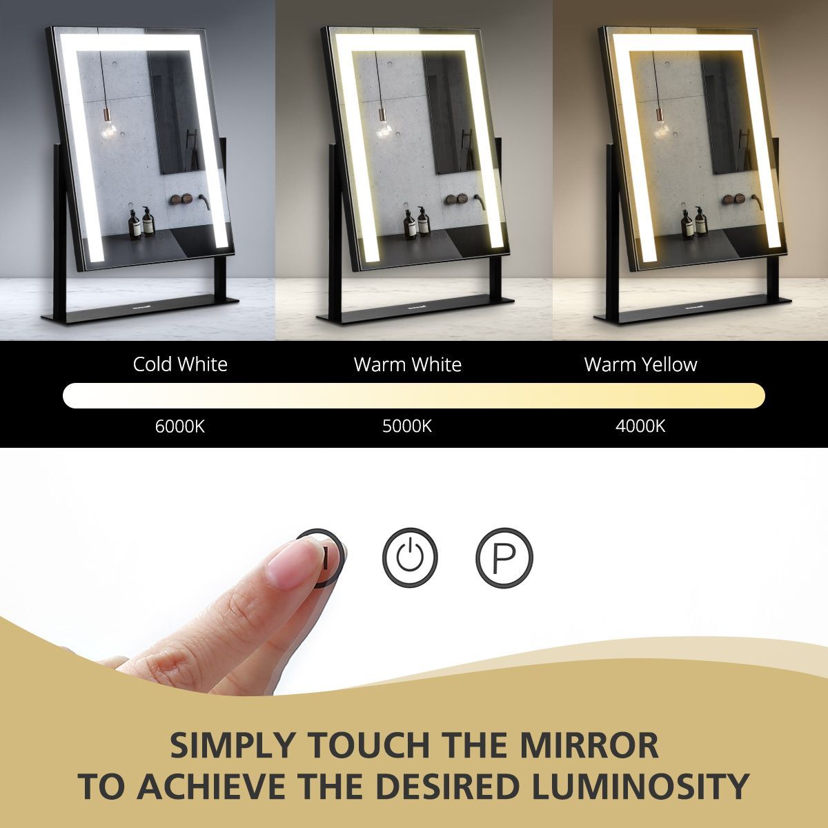 2 Build In Light Strip 3 Color Mode Makeup Hollywood Vanity Mirror Brightness Adjustable