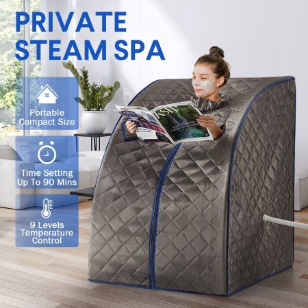 9 Level Temperature Portable Home Steam Sauna Spa Set W/ 3L Steam Pot, Remote Controller, Chair