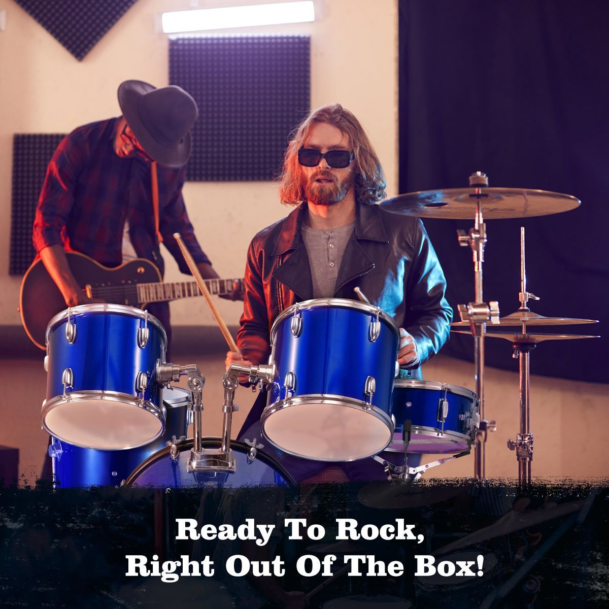 100% Birch Shell Full Size 5-Piece Drum Kit W/ Cymbals Pedal Stool Perfect For Beginners-Blue