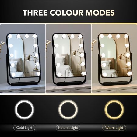 3 Light Color Rotatable Hollywood Makeup Vanity Mirror For Flawless Makeup Dimmer Adjustable-Black