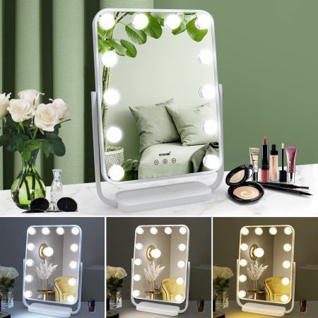 3 Light Color Rotatable Hollywood Makeup Vanity Mirror For Flawless Makeup Dimmer Adjustable-White