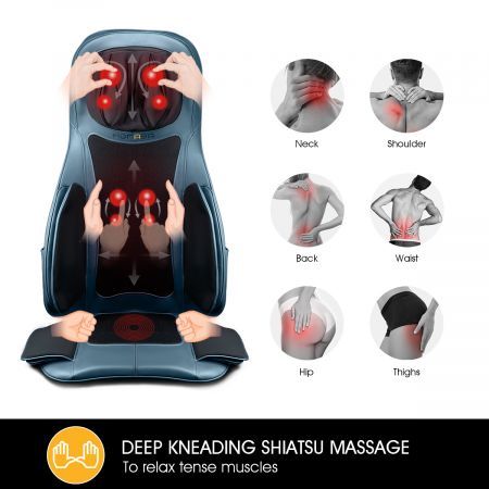 16 Nodes Neck Back Air & Shiatsu Massage Cushion Car Seat Massager-Blue