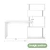 L-Shaped To Linear Shaped Rotating Computer Desk Office Corner Table W/ 4 Tiers Book Shelves-White