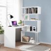 L-Shaped To Linear Shaped Rotating Computer Desk Office Corner Table W/ 4 Tiers Book Shelves-White