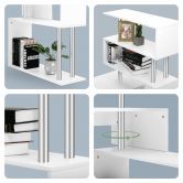 L-Shaped To Linear Shaped Rotating Computer Desk Office Corner Table W/ 4 Tiers Book Shelves-White