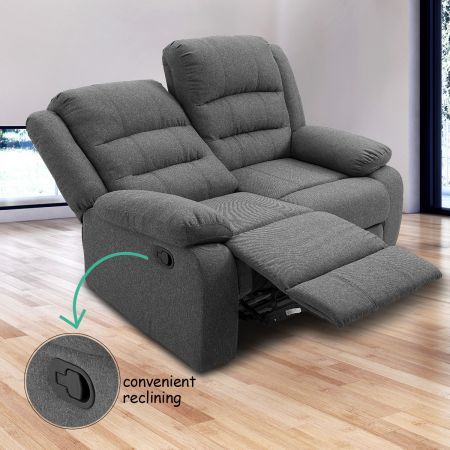 Premium Fabric 2 Seater Sofa Recliner Set W/ High Resilience Sponge Padding Easy To Clean