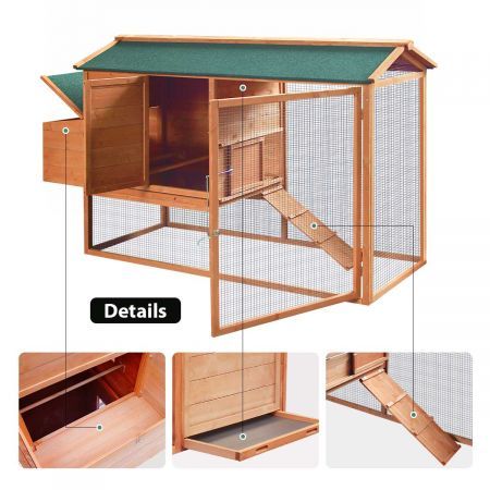 Fir Wood Chicken Coop Waterproof Rabbit Hutch Elevated Cage Firm Network Fence Easy To Clean