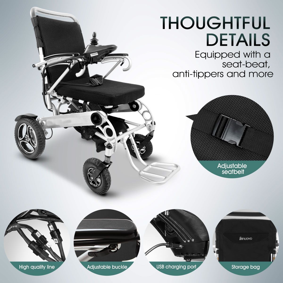 Fold In 5S Electric Wheelchair Tight Corner Easy Turn Around 200W Motor Applying To All Road Type