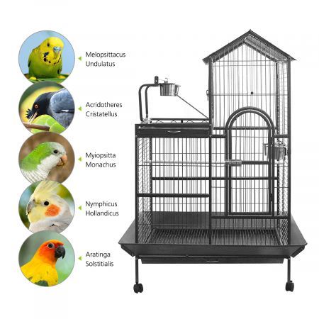 Wheeled Anti-Rust Iron Bird Cage Aviary W/Large Play Top,2 Perch,4 Feeder,Pull Out Tray Easy Clean