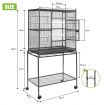 Durable Wrought Iron Wheeled Bird Cage Aviary W/4 Perch,4 Bowl,Emovable Slide Tray Easy To Clean