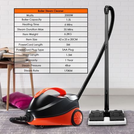Remove Tough Dirt 2000W Strong Steam Cleaner W/Multi Nozzles For Floor,Window,Glass,Cloth-Black