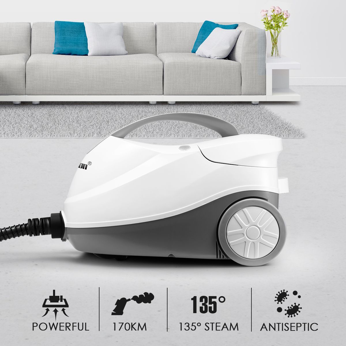 Remove Tough Dirt 2000W Strong Steam Cleaner W/Multi Nozzles For Floor,Window,Glass,Cloth-White