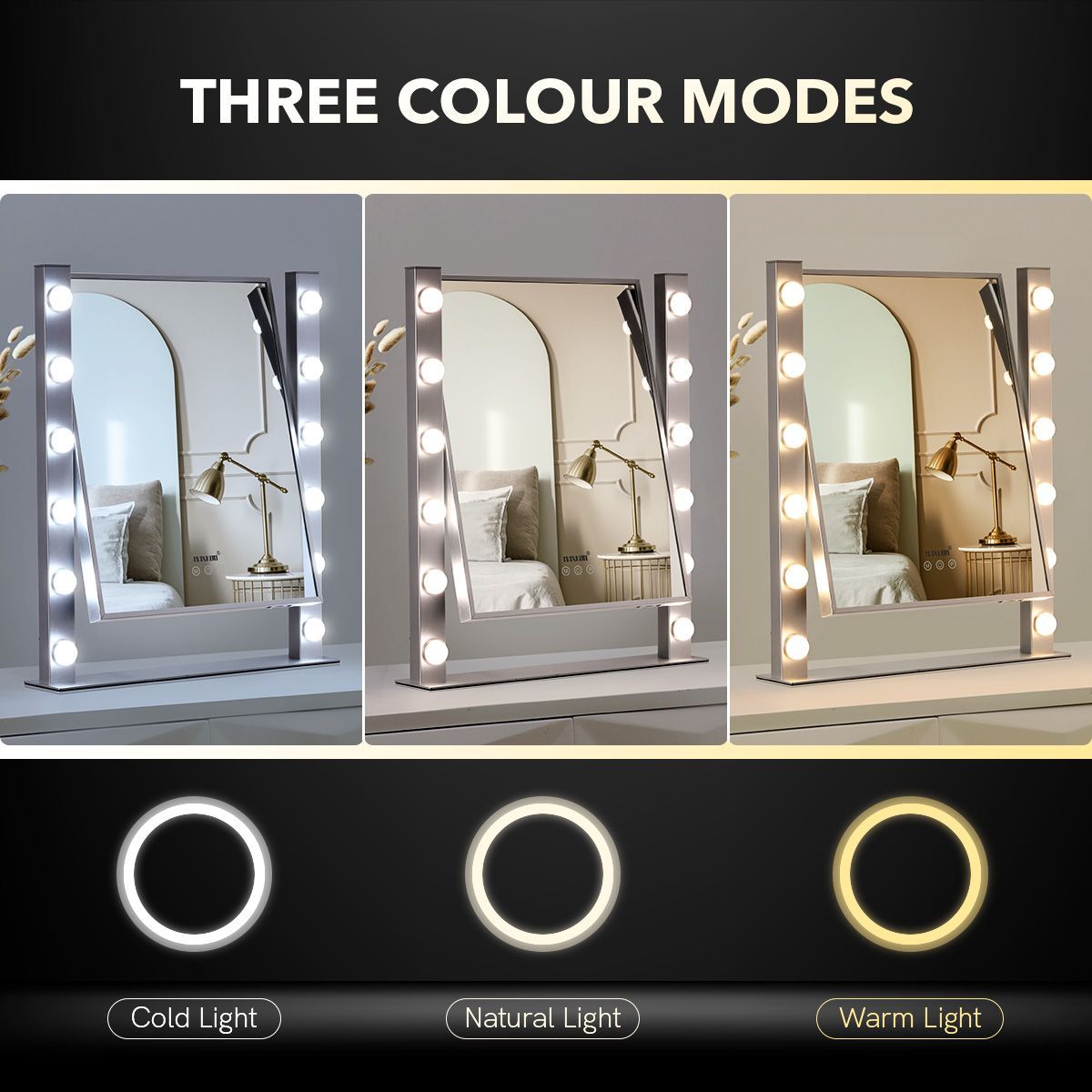 3 Light Color Led Rotable Make Up Vanity Mirror W/Adjustable Brightness,Usb Port For Charging Phone