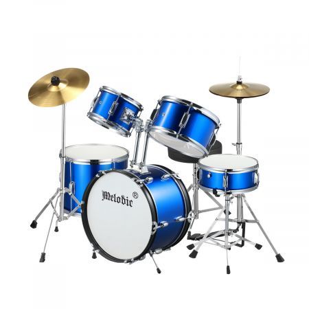 5 Pcs Full Size 100% Birch Shell Drum Kit W/Cymbals+Stool Good Gift For Begginers Children-Blue