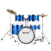 5 Pcs Full Size 100% Birch Shell Drum Kit W/Cymbals+Stool Good Gift For Begginers Children-Blue