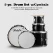 5 Pcs Full Size 100% Birch Shell Drum Kit W/Cymbals+Stool Good Gift For Begginers Children-Black