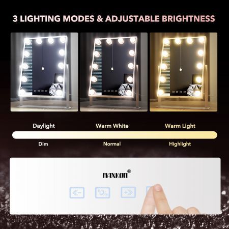 3 Light 12 Bulds Desktop Makeup Vanity Mirror W/Bluetooth Enjoy Music Give Call While Doing Makeup