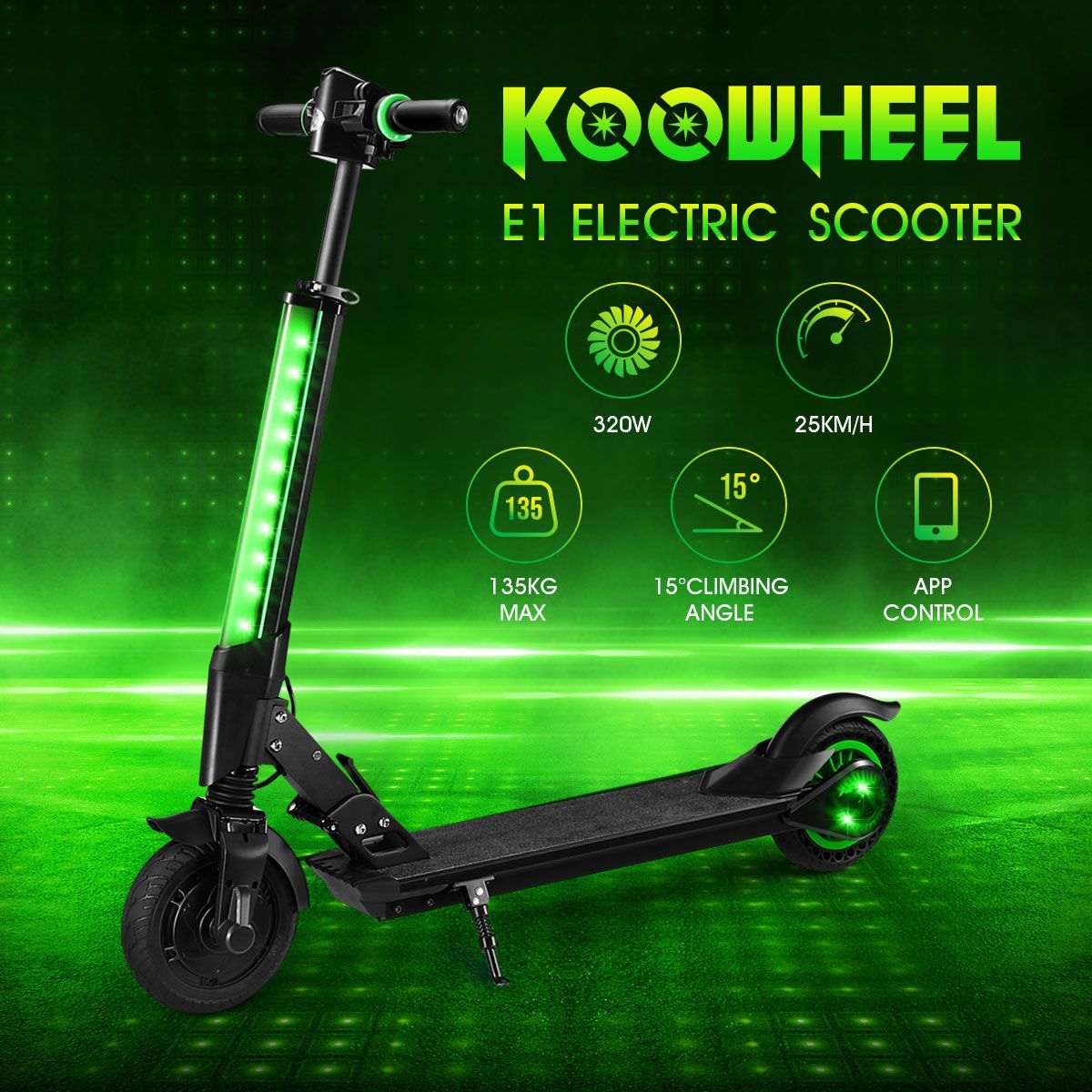 320W Folding Riding Scooter App Control W/15° Climbing Angle,Extendable Stem Great For Kid 120Kg Load