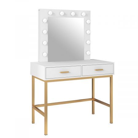 Hollywood Light Mirror Make Up Vanity, White Vanity With Hollywood Lights
