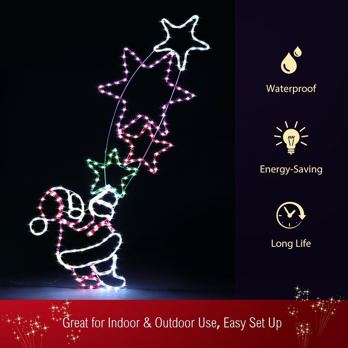 Christmas Santa and Star Lights 10M LED Rope Xmas Decorations Ornaments Wall Mount for Home Outdoor