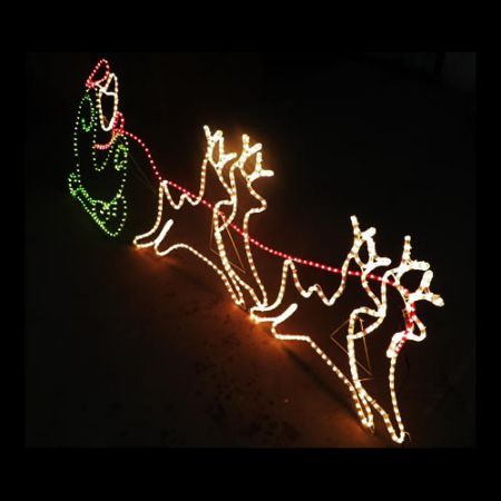 Christmas Santa Sleigh with 4 Reindeer Xmas Light Display Outdoor Decoration