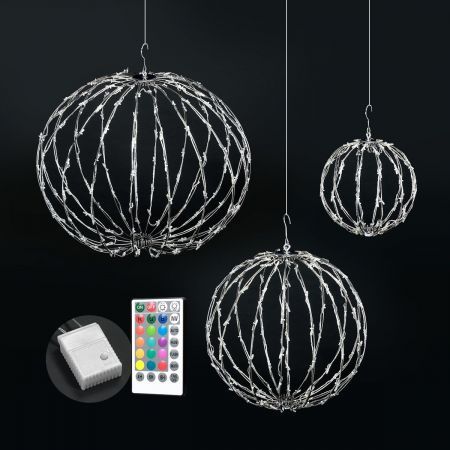 3 Set Christmas RGB LED Light Balls Glittering Spheres Xmas Decoration Ornaments with Remote