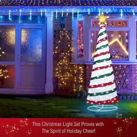 180CM Christmas Tree 3D Ribbon Xmas 200 LED Light Decorations Ornaments Indoor Outdoor