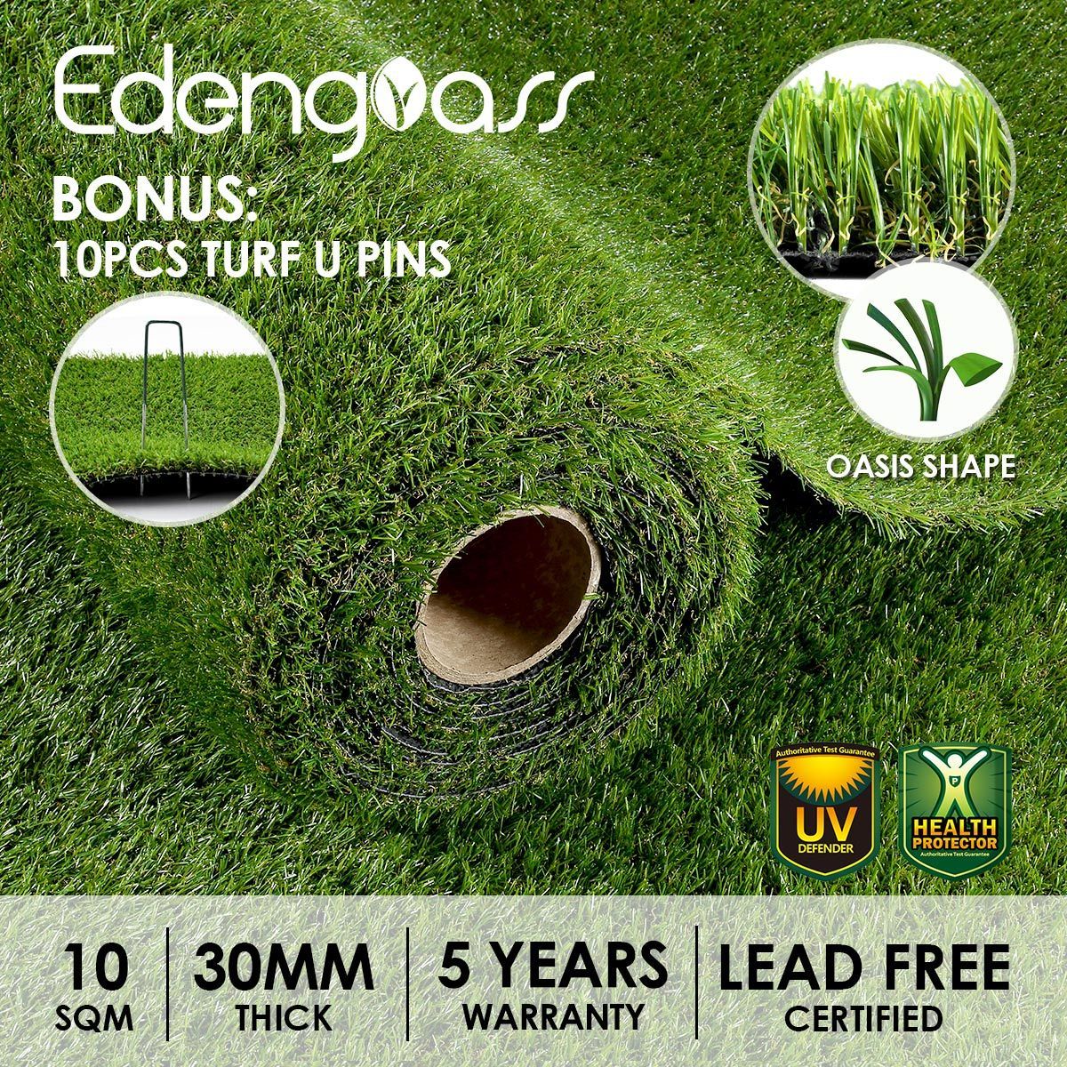 10Sqm High Density 32Mm Artificial Grass Synthetic Lawn Fake Turf