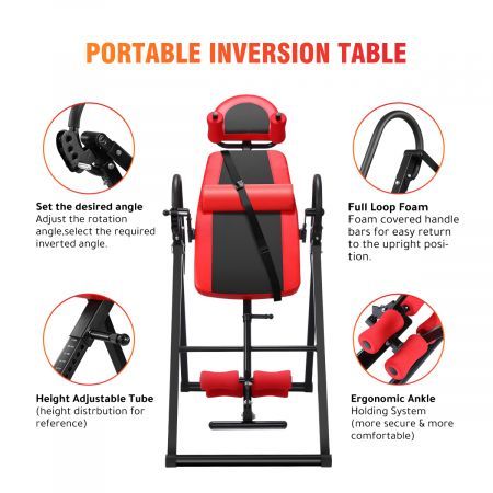 Foldable Inversion Gravity Table 180° Angle Adjustable W/Safe Heavy-Duty Frame Portable Home Gym