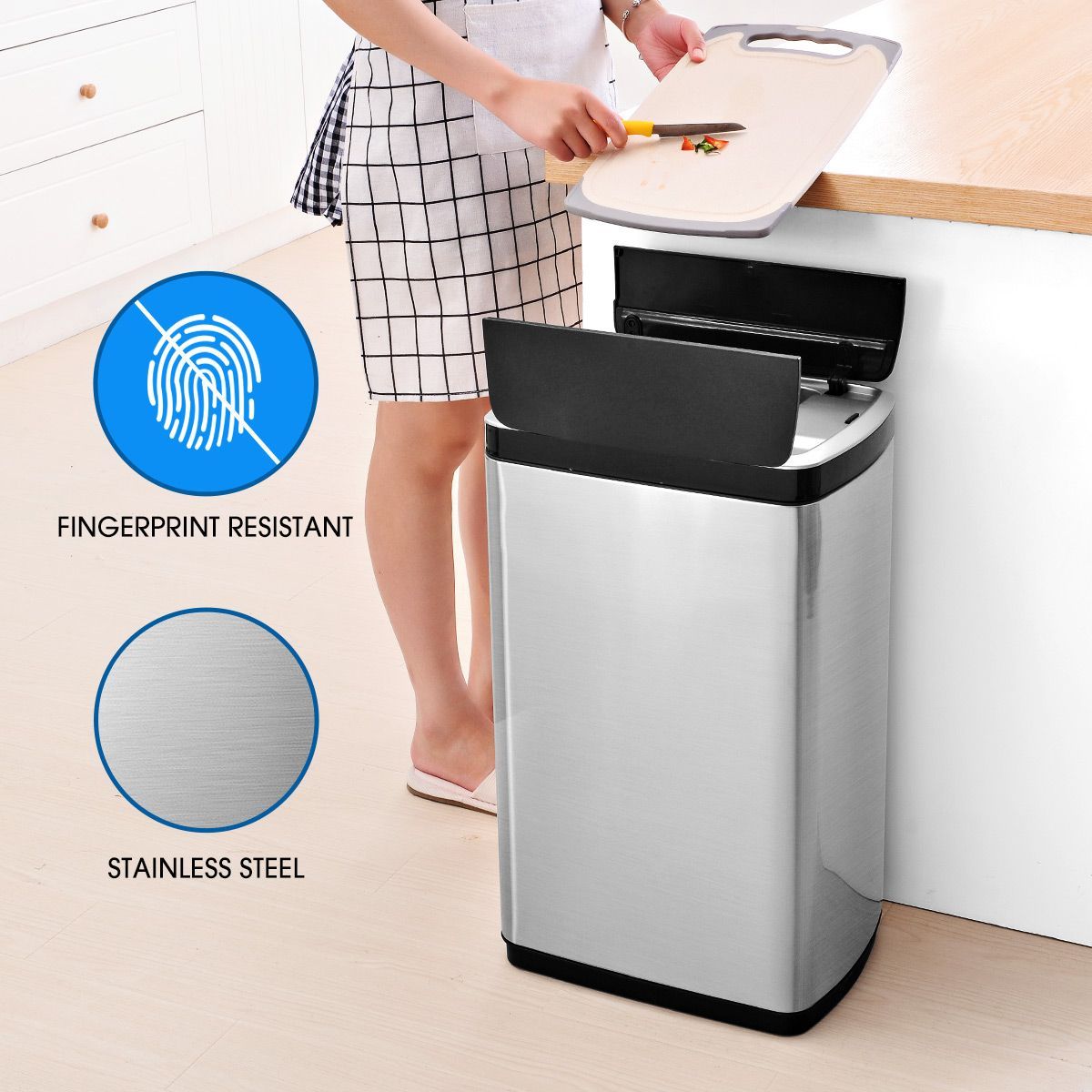 50L Kitchen Sensor Bin W/Butterfly Opening Lid,Non-Corrosive Stainless Steel Body Easy To Clean