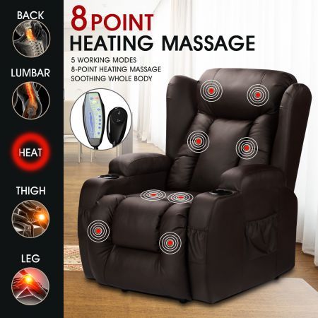 8-Point Heated Vibration Massage Chair 150° Recliner Thick Padded Sofa W/Okin Lift Motor Easy In&Out
