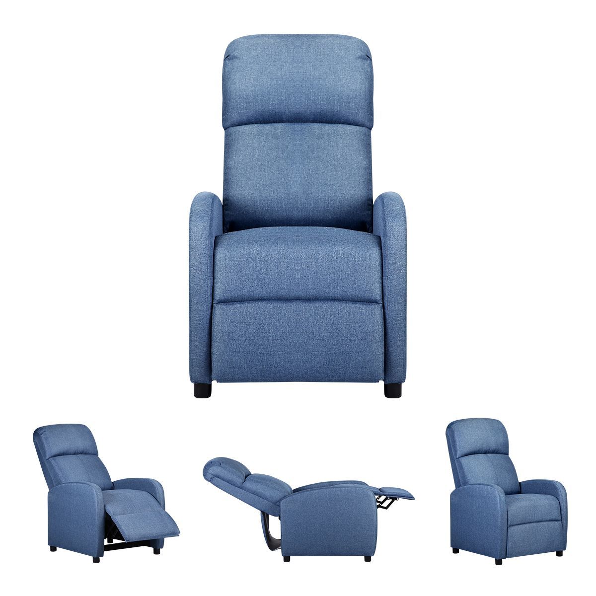 Hight Density Foam Thick Padded Recliner Arm Chair 100 Degree-135 Degree Adjustable W/Pop Up Footrest-Blue