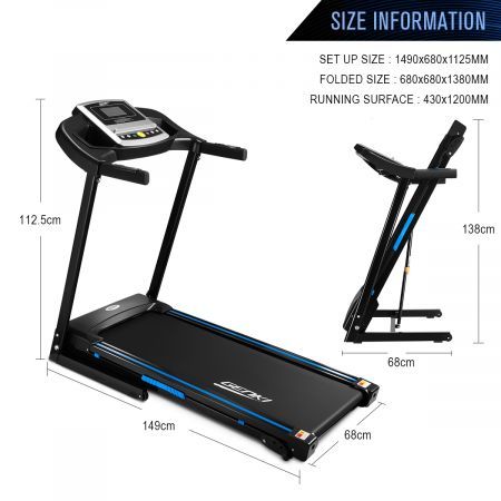 Home Gym Running Treadmill W/3 Incline Option,1-14Km/Hr Speed,430Mm Width Belt, Calories Burn Diplay