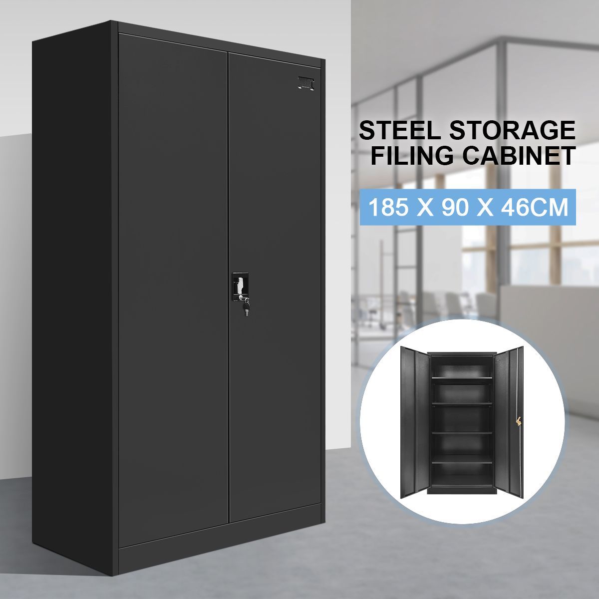 185Cm Safe Steel Locker File Storage Cabinet Cupboard W/4 Adjustable Shelves For School,Lab,Gym