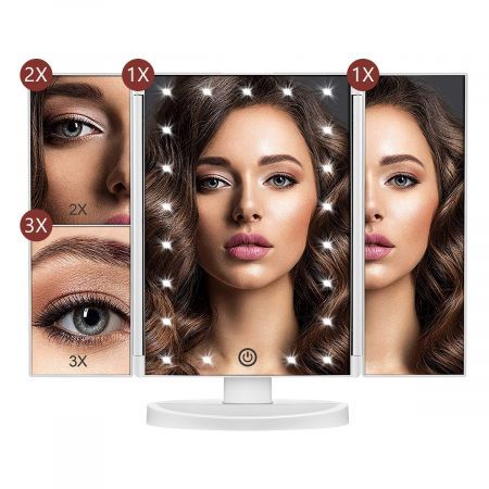 Tri Fold Lighted Vanity Make Up Mirror W/Dimmable Leds,2X 3X Magnify Mirror For Perfect Makeup