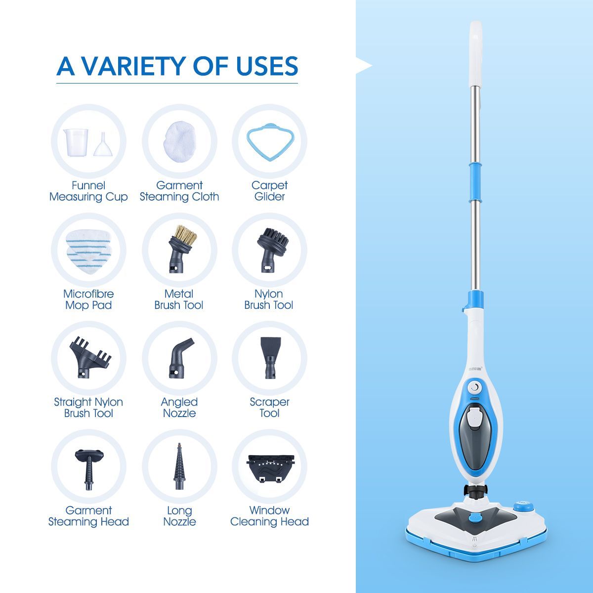 Only 30S HeatTime Steam Mop Cleaner W/Multi Nozzles Effectively Kill Bed Bugs,Dust Mites Germs