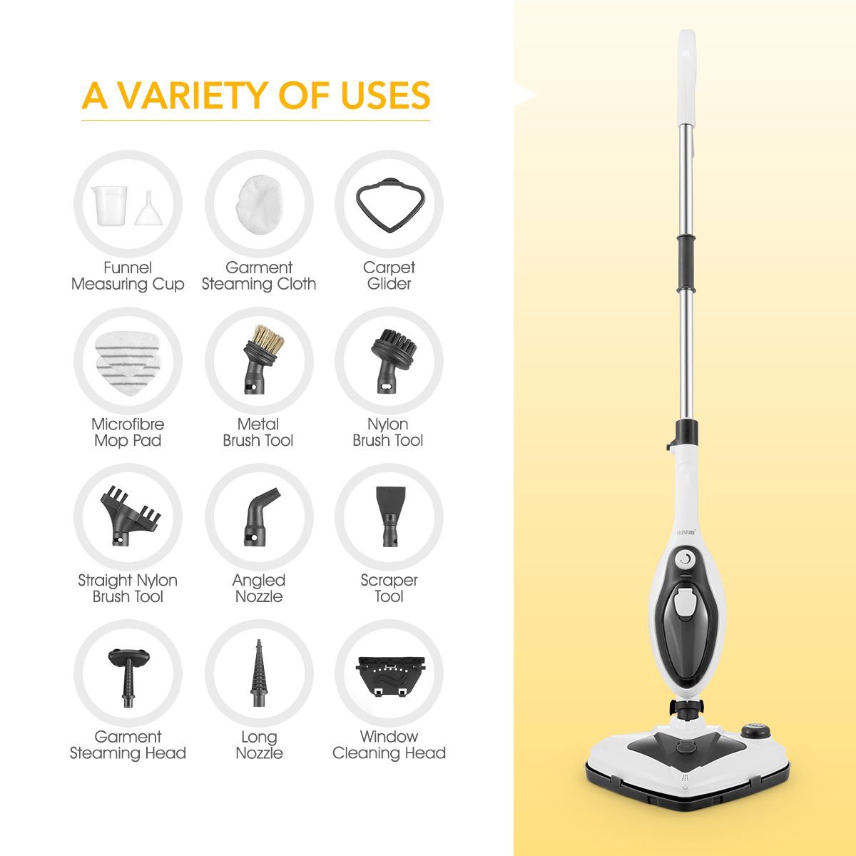 Effectively Sterilise Bacteria/Mites Steam Mop Cleaner W/Multi Nozzles For Floor,Carpet,Glass,Cloth