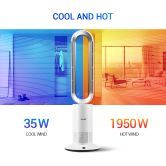 Cool/Hot 2 In 1 Safe Bladeless Fan/Heater 120 Degree Rotary Body Stereo Wide Angle Wind Supply W/Timer