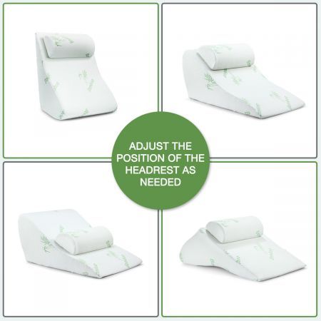 2Pcs Bed Support Wedge Pillow+Headrest,Memory Foam Anti-Bacteria/Dust/Mite,Bamboo Cover