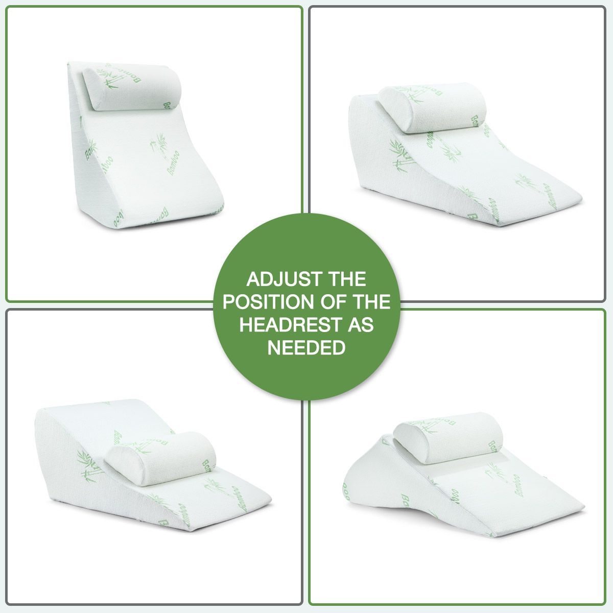 2Pcs Bed Support Wedge Pillow+Headrest,Memory Foam Anti-Bacteria/Dust/Mite,Bamboo Cover