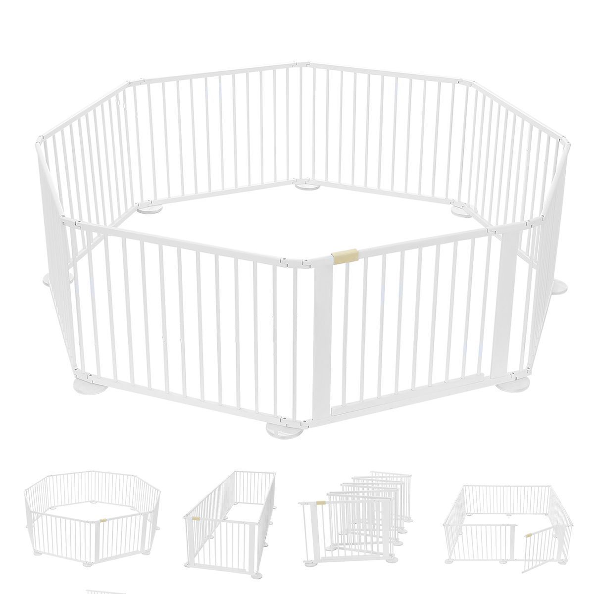 Diy Shape 8 Panel Kids Playpen Enclosure Safe Pet Fence Eco Friendly Pine Wood Foldable Space Saving