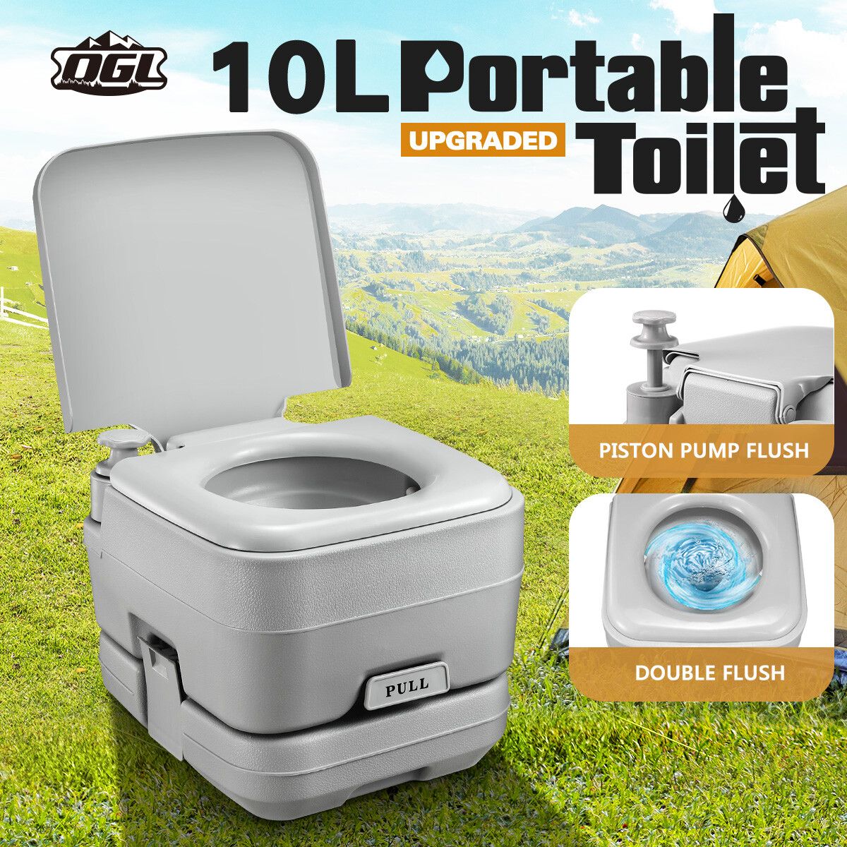 10L Portable Toilet Camping Travel Mobile Porta Potty Light Grey 41x36x31cm