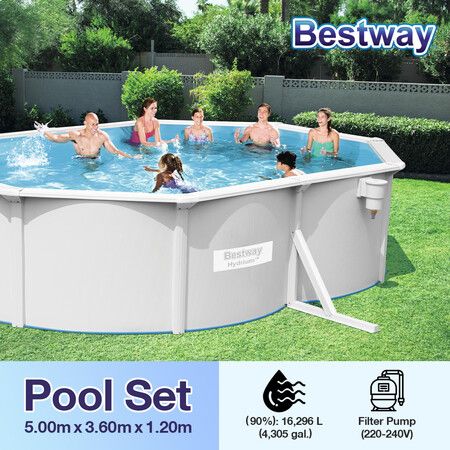 Bestway Luxury Oval Pool Set Above Ground Pro Frame Swimming Bath Spa 5.00m x 3.60m x 1.20m