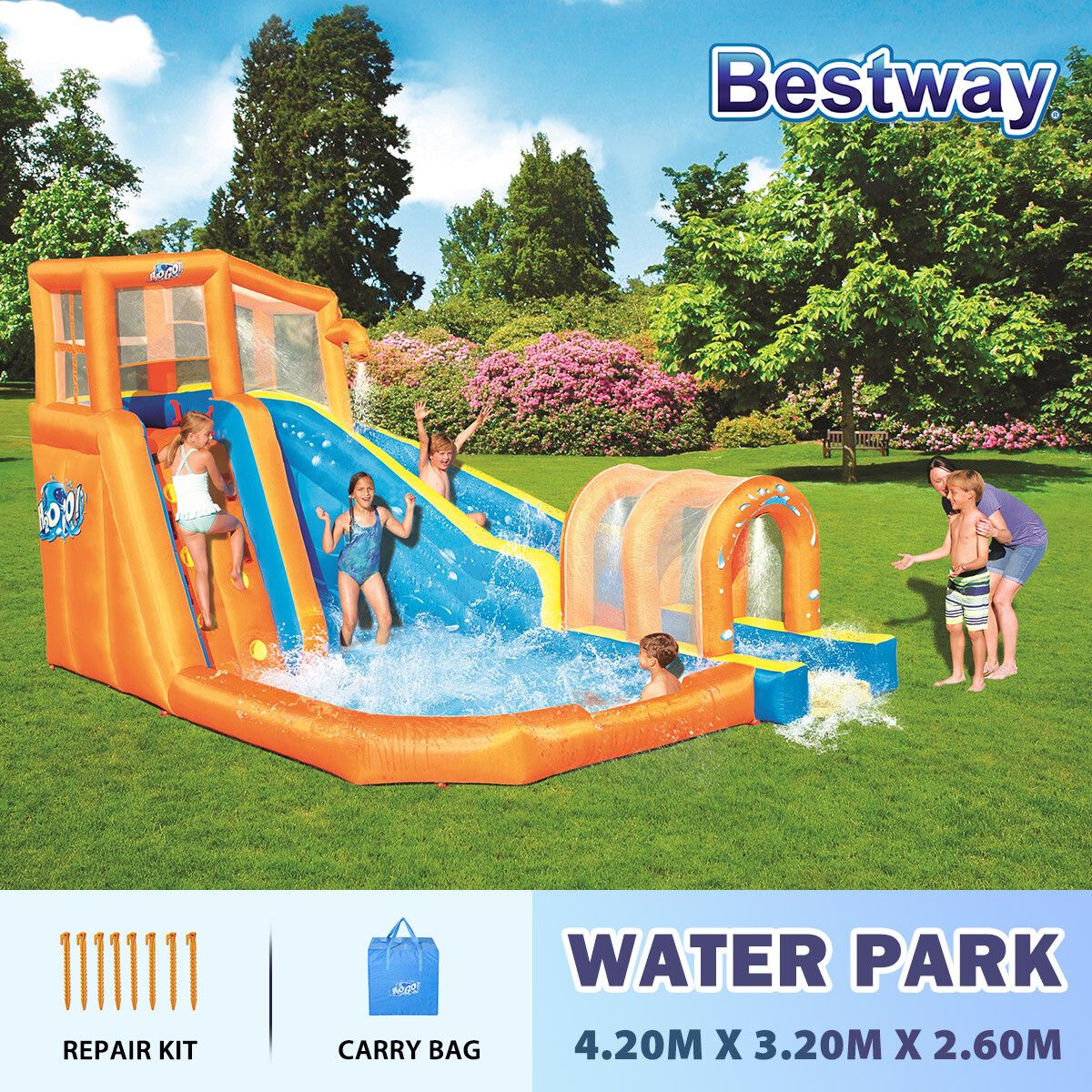 Bestway Inflatable Splash Water Park Adventure Water World Play Center Slide Pool Tunnel 4.2x3.2x2.6m